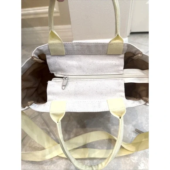 Starbucks Exclusive Tote bag - Ivory Canvas Yellow Top Handle Crossbody Zip Top - Picture 4 of 10